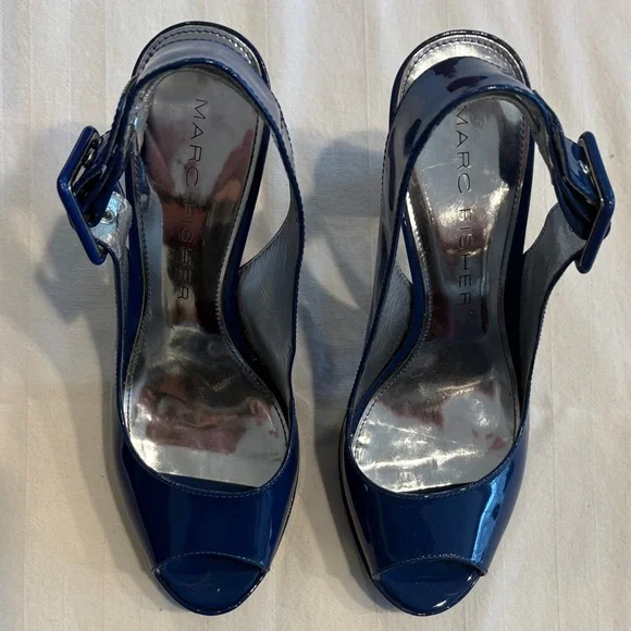 Marc Fisher Navy Peep-Toe Heels - Picture 2 of 8